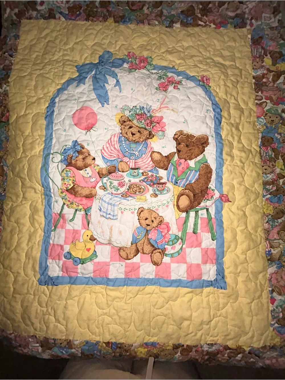 Vintage Teddy Bear Quilted Baby Quilt